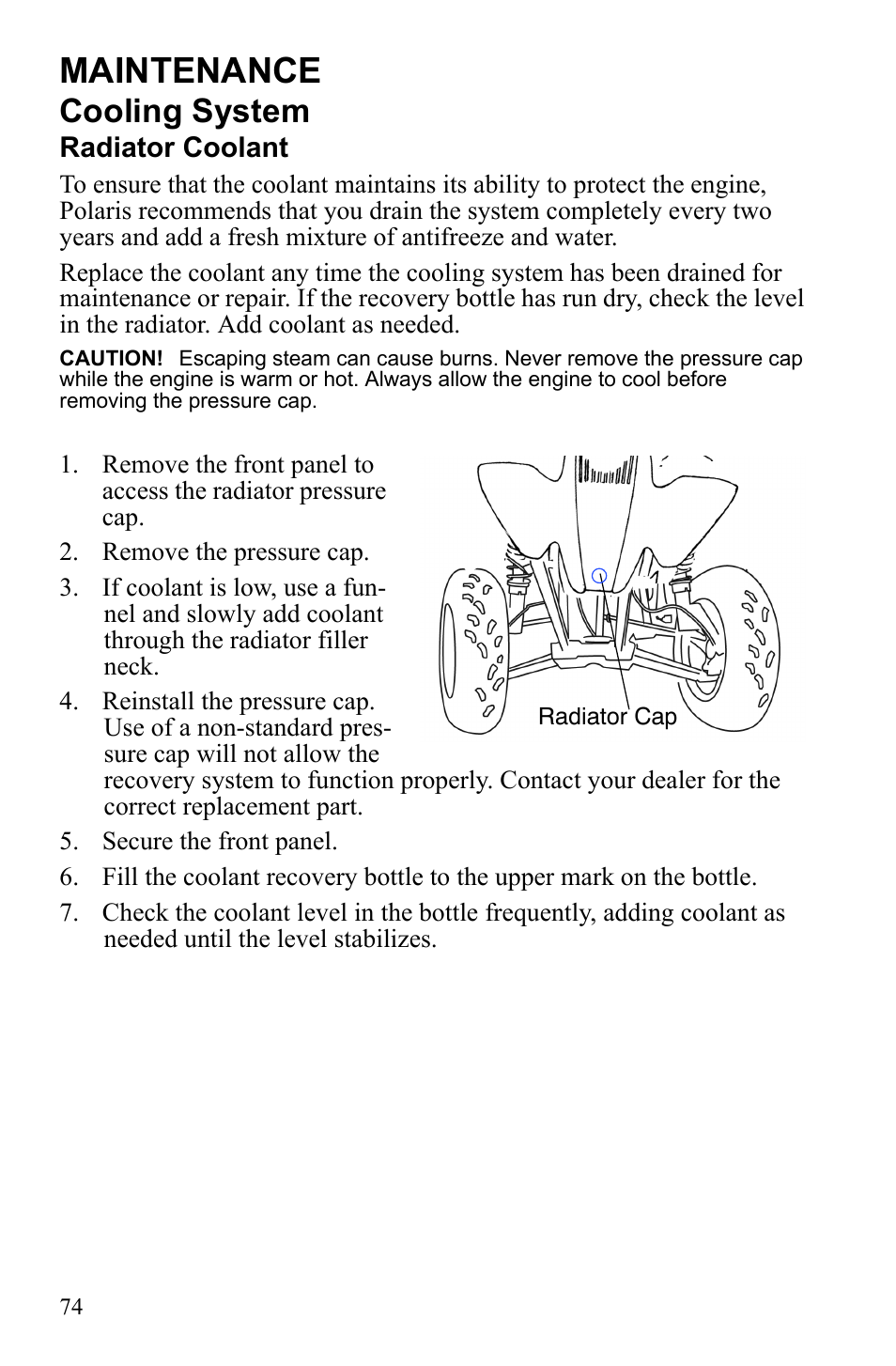 Maintenance, Cooling system | Polaris Scrambler 9922077 User Manual | Page 76 / 117