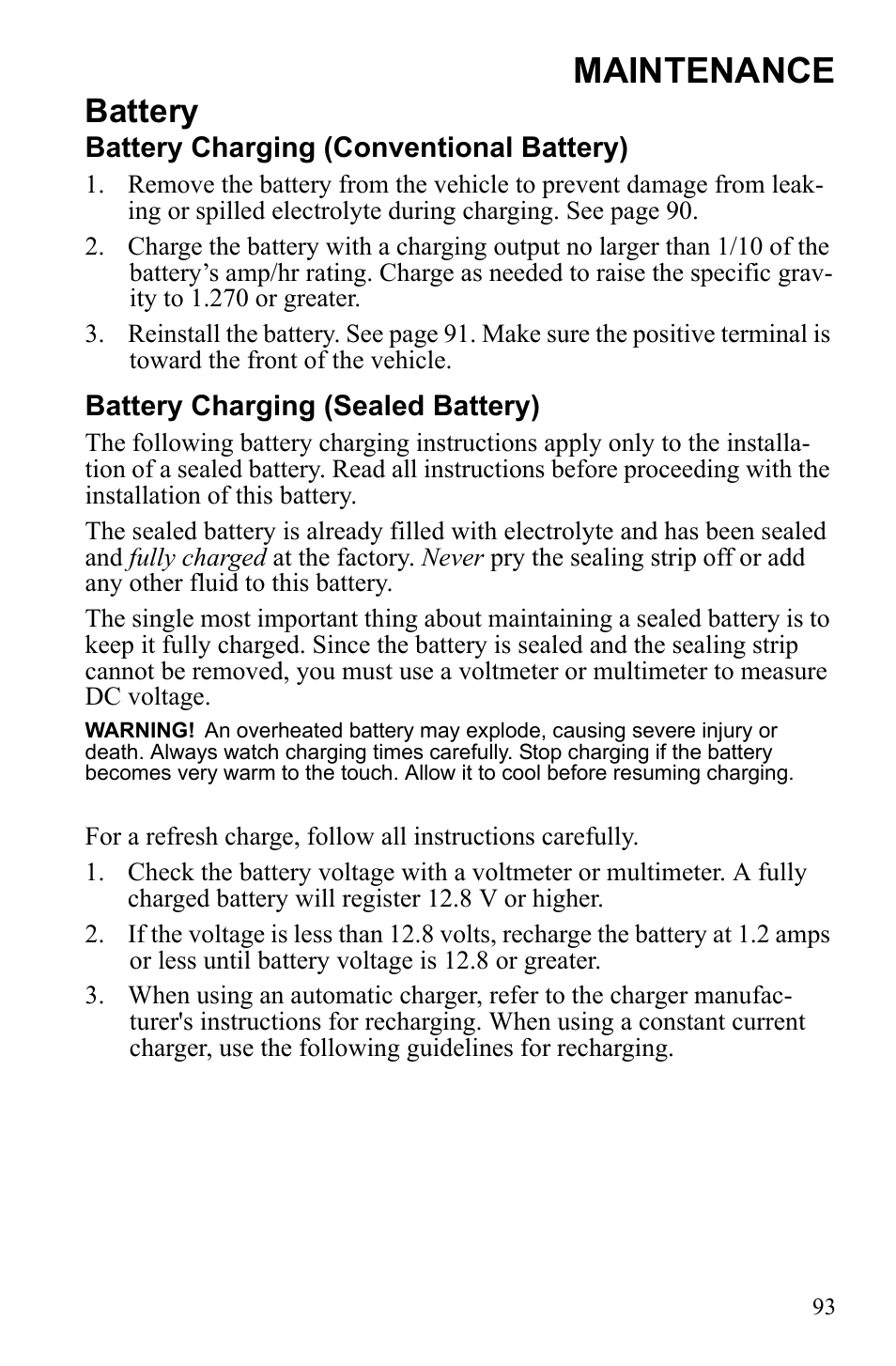 Maintenance, Battery | Polaris Scrambler 9922077 User Manual | Page 95 / 117