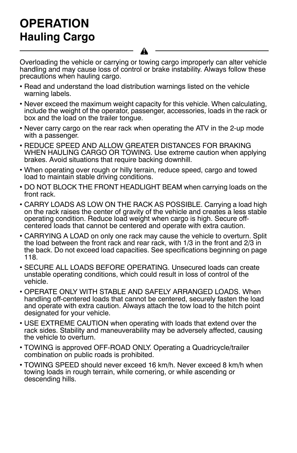 Operation, Hauling cargo | Polaris Sportsman 9921792 User Manual | Page 64 / 131