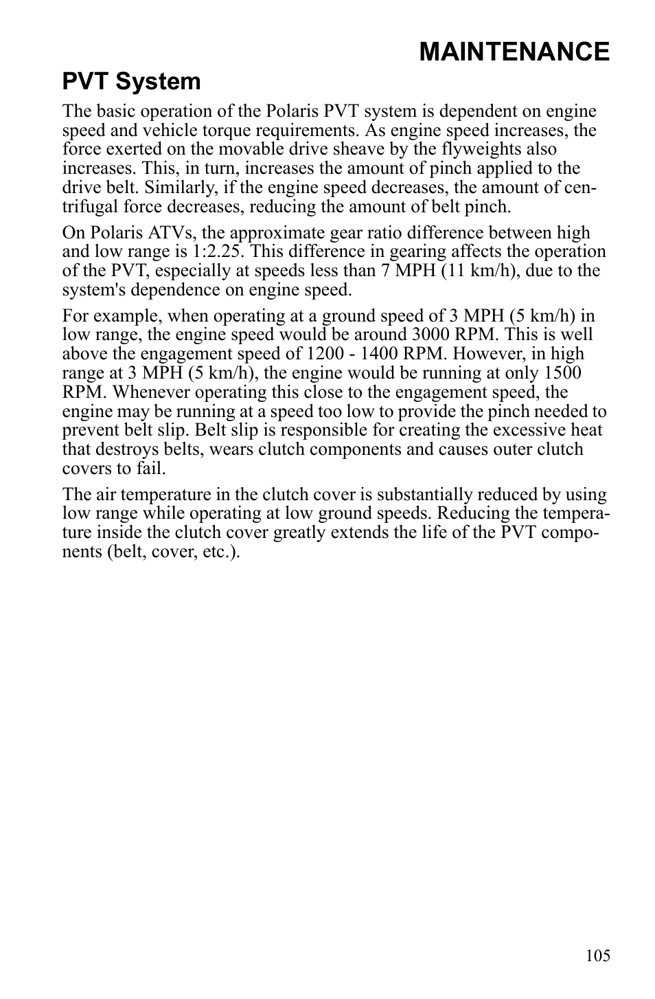 Maintenance, Pvt system | Polaris Sportsman Touring 500 HO User Manual | Page 109 / 145