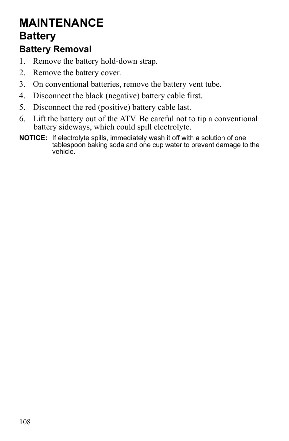 Maintenance, Battery | Polaris Sportsman Touring 500 HO User Manual | Page 112 / 145