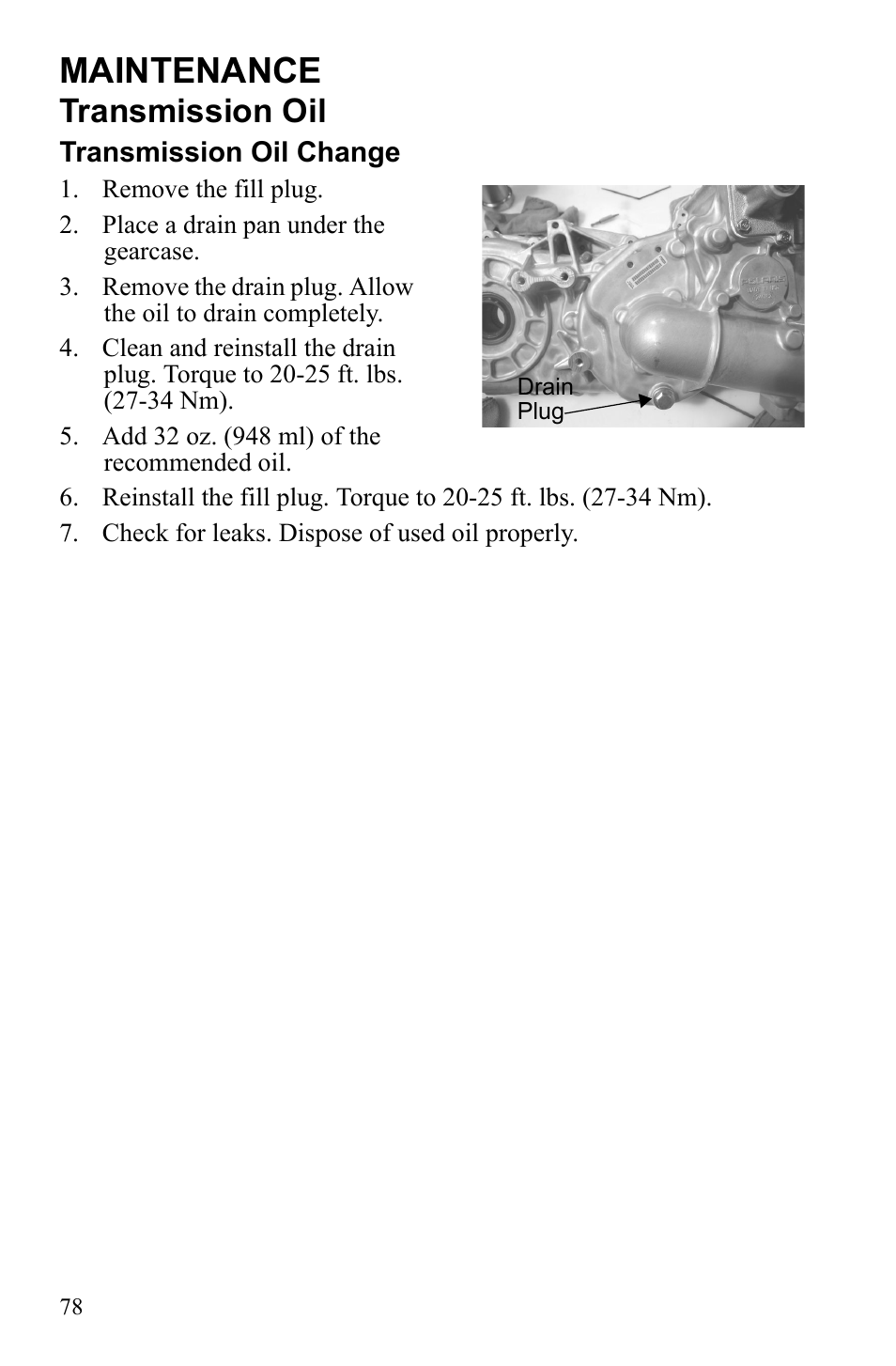 Maintenance, Transmission oil | Polaris Sportsman Touring 500 HO User Manual | Page 82 / 145