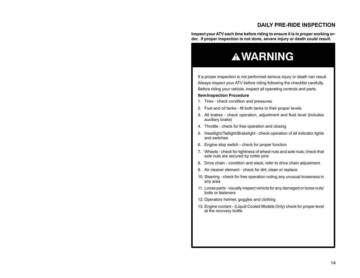 Warning | Polaris Offroad Vehicle User Manual | Page 24 / 157