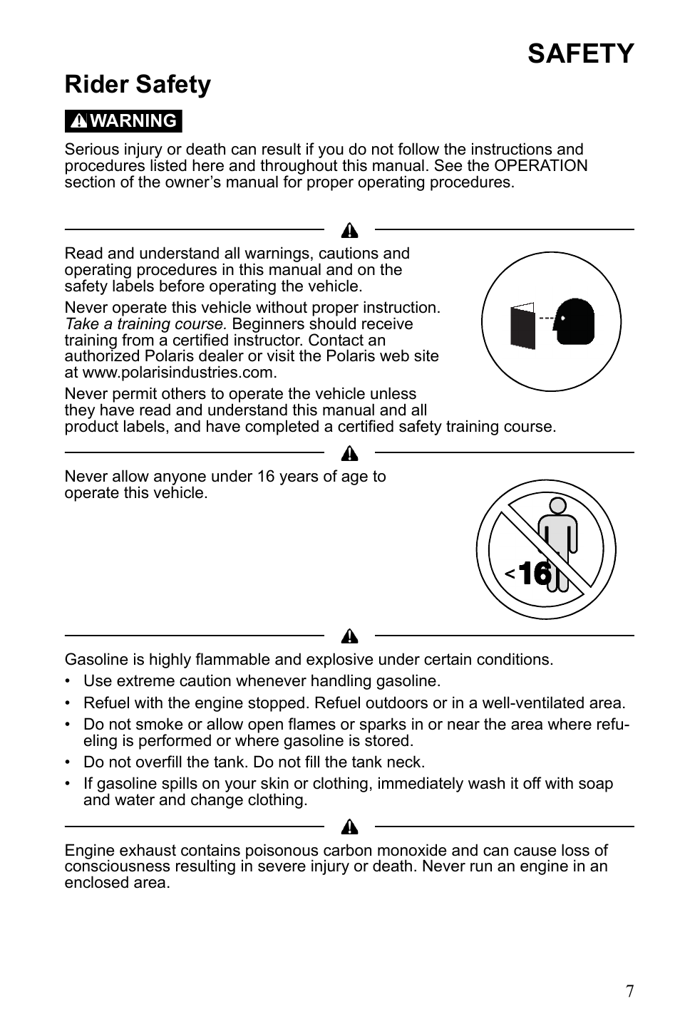 Safety, Rider safety | Polaris Sportsman 550 XP User Manual | Page 10 / 137