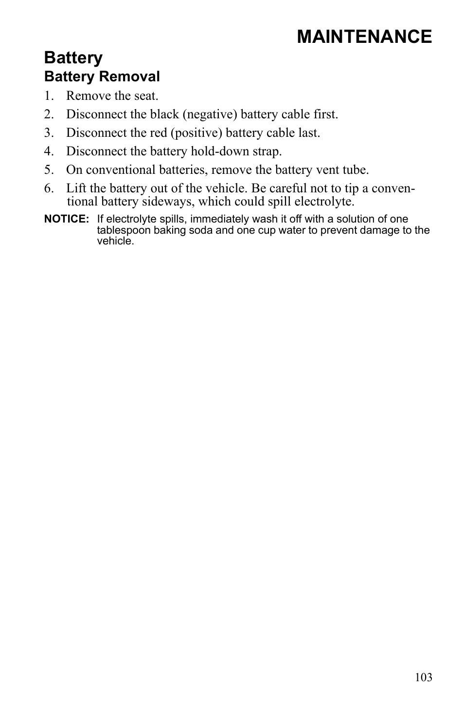 Maintenance, Battery | Polaris Sportsman 550 XP User Manual | Page 106 / 137