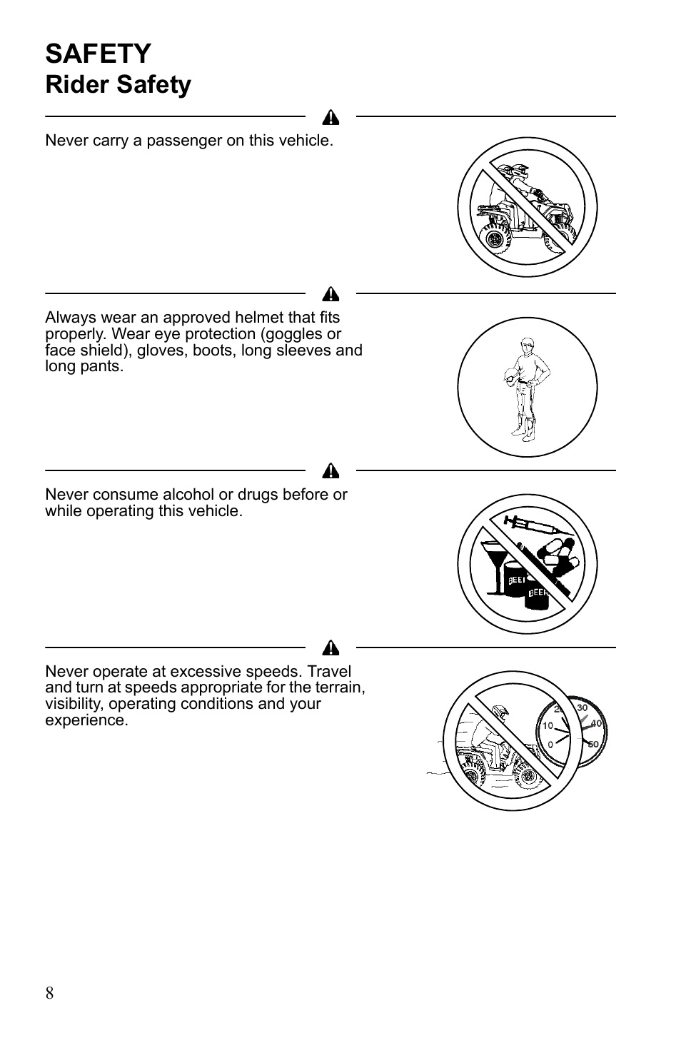 Safety, Rider safety | Polaris Sportsman 550 XP User Manual | Page 11 / 137