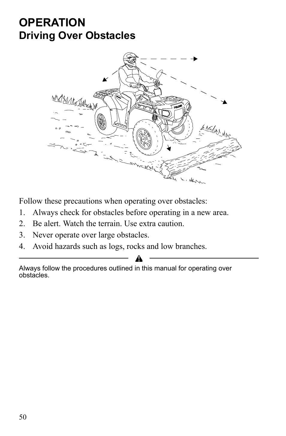 Operation, Driving over obstacles | Polaris Sportsman 550 XP User Manual | Page 53 / 137