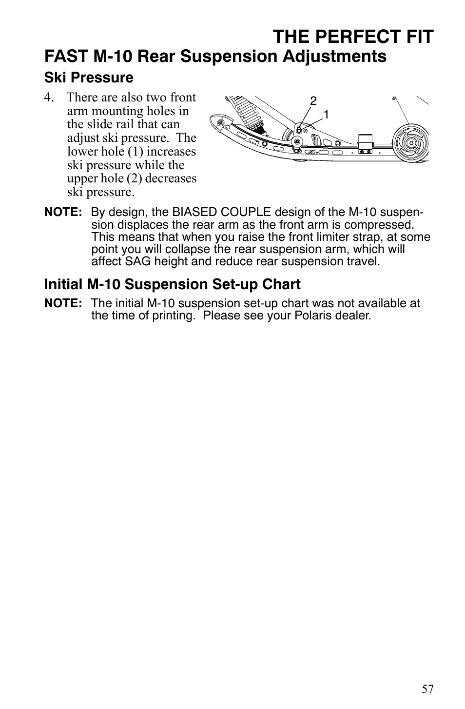 The perfect fit, Fast m-10 rear suspension adjustments | Polaris 600 Fusion User Manual | Page 60 / 145