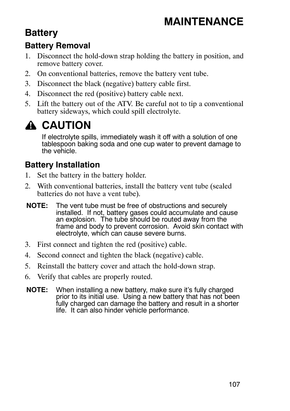 Maintenance, Caution, Battery | Polaris Sportsmabn X2 500 EFI User Manual | Page 110 / 136