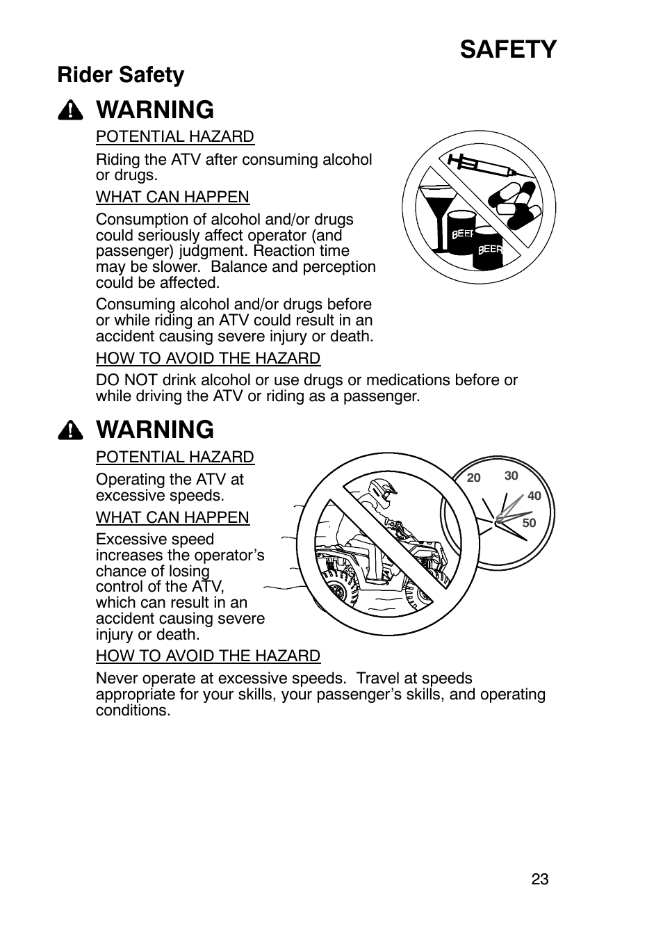 Safety, Warning, Rider safety | Polaris Sportsmabn X2 500 EFI User Manual | Page 26 / 136