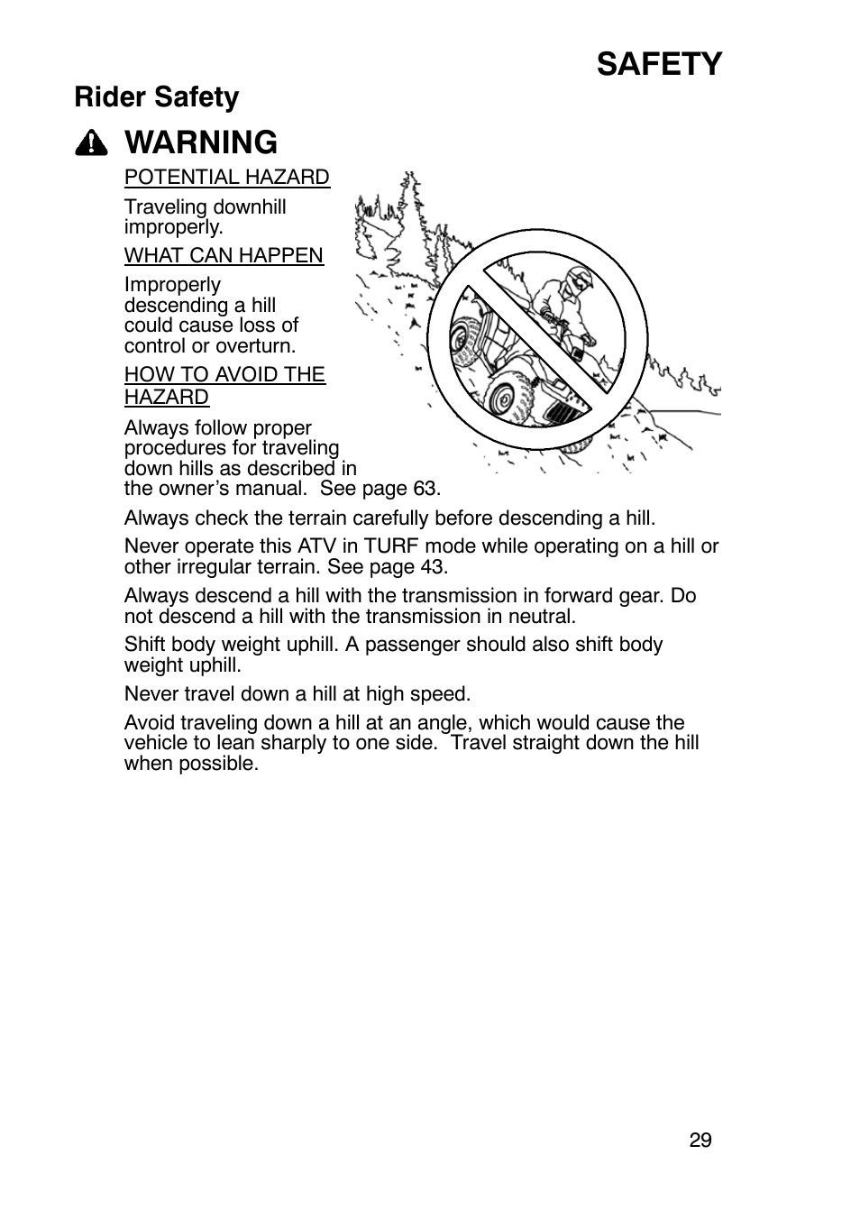 Safety, Warning, Rider safety | Polaris Sportsmabn X2 500 EFI User Manual | Page 32 / 136