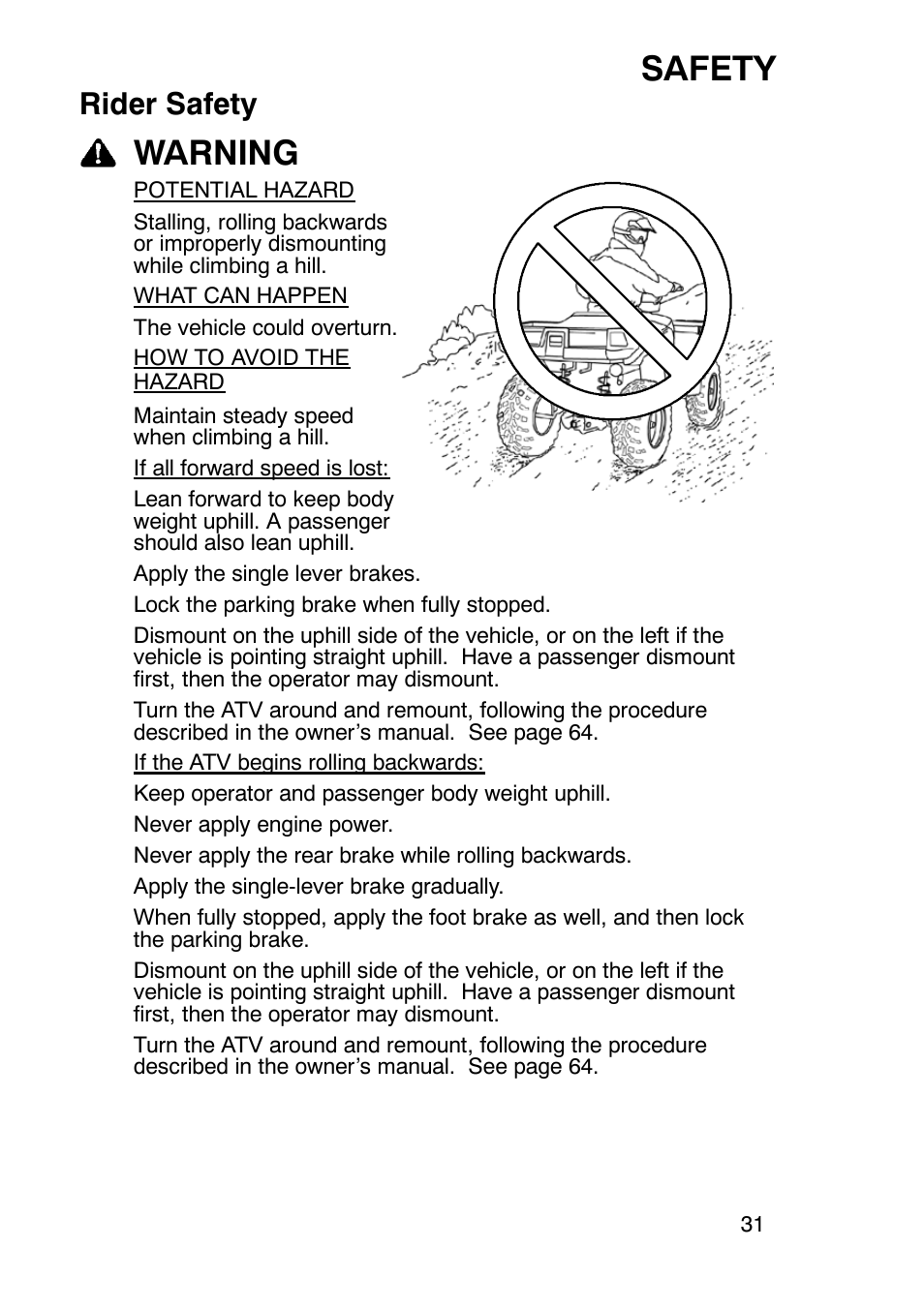 Safety, Warning, Rider safety | Polaris Sportsmabn X2 500 EFI User Manual | Page 34 / 136