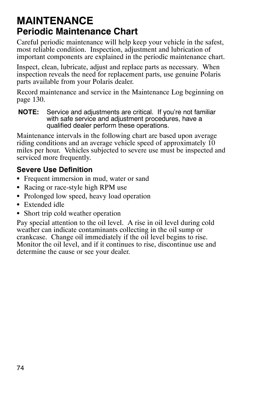 Maintenance, Periodic maintenance chart | Polaris Sportsmabn X2 500 EFI User Manual | Page 77 / 136