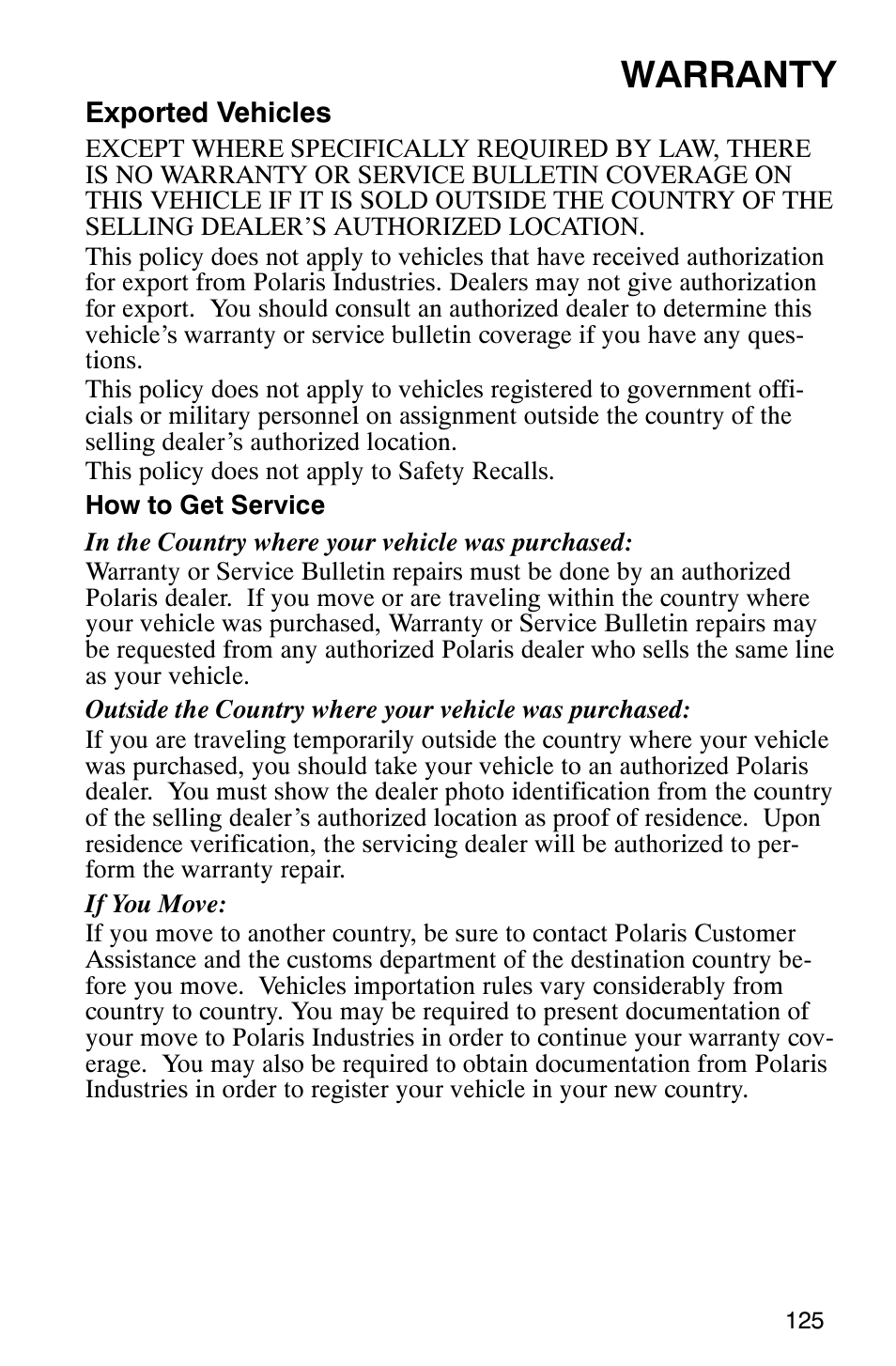 Warranty | Polaris Hawkeye 4x4 User Manual | Page 128 / 134