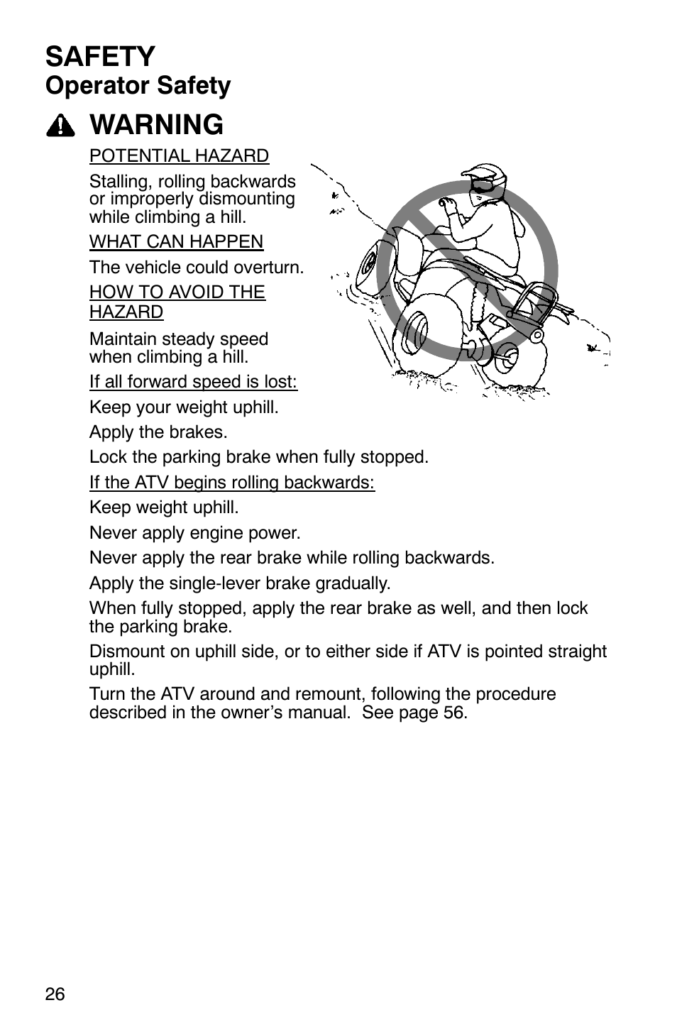 Safety, Warning, Operator safety | Polaris Hawkeye 4x4 User Manual | Page 29 / 134