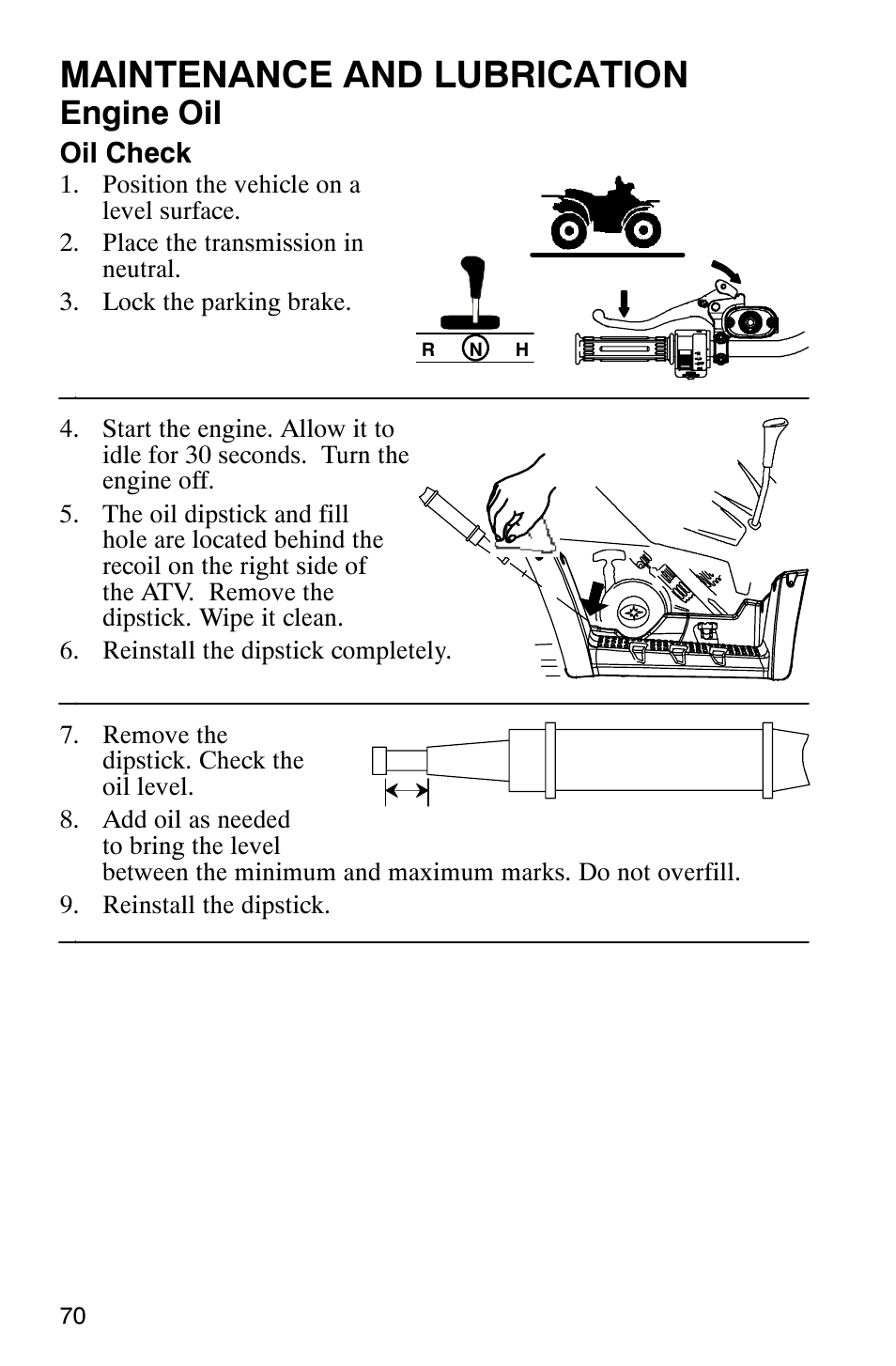 Maintenance and lubrication, Engine oil | Polaris Hawkeye 4x4 User Manual | Page 73 / 134