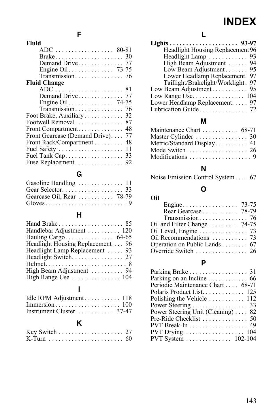 Index | Polaris Sportsman 9922452 User Manual | Page 147 / 148