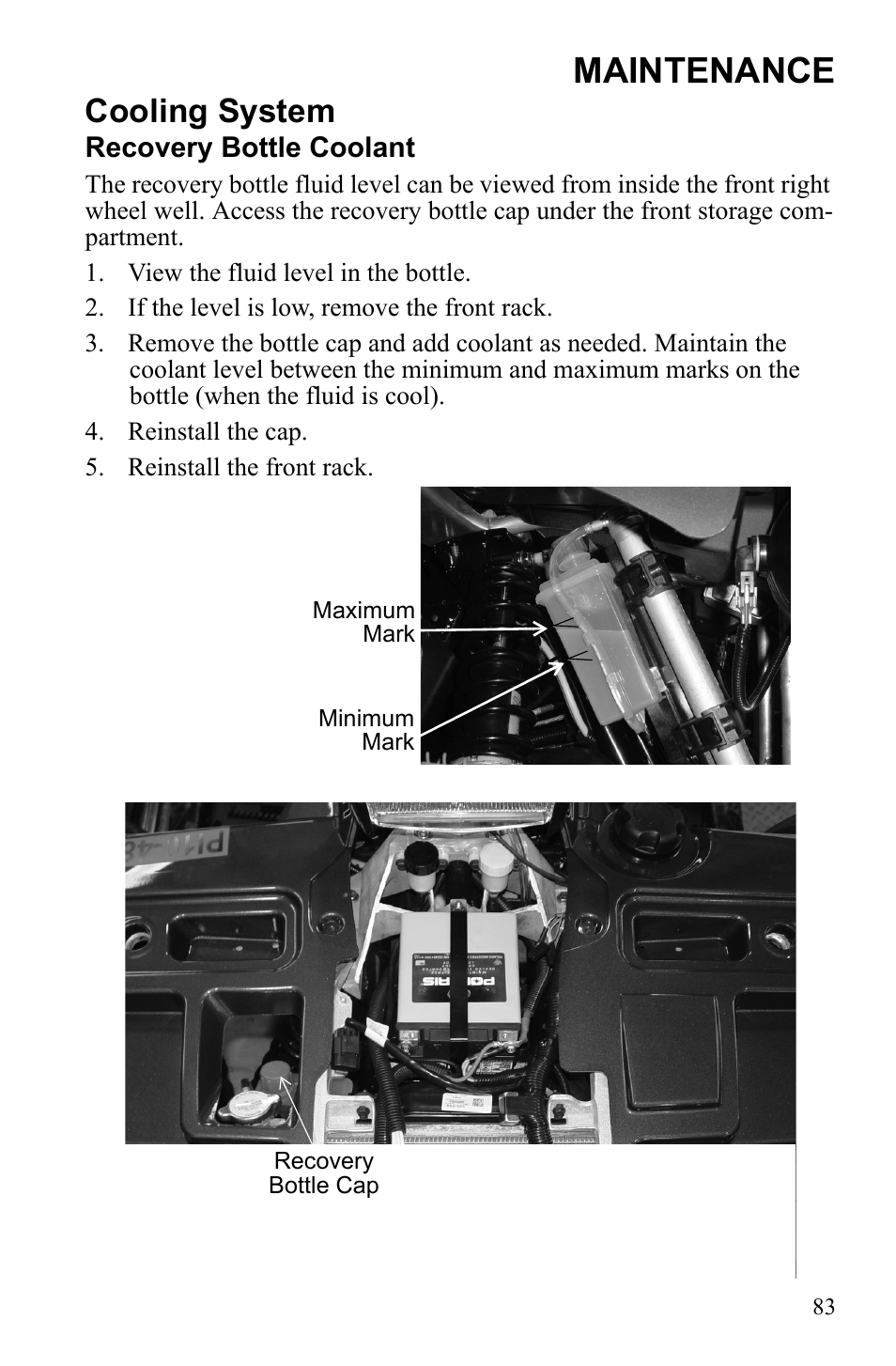 Maintenance, Cooling system | Polaris Sportsman 9922452 User Manual | Page 87 / 148