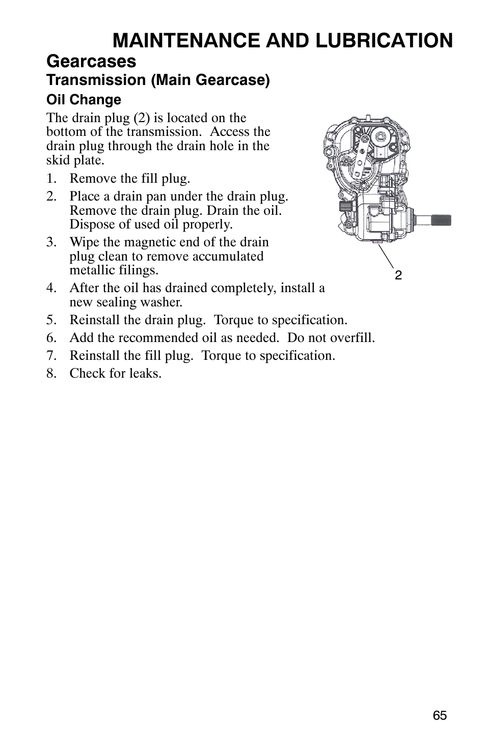 Maintenance and lubrication, Gearcases | Polaris RANGER XP 4X4 700 EFI User Manual | Page 68 / 122