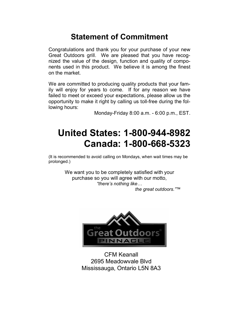 Statement of commitment | Pinnacle Speakers TG475-2 User Manual | Page 2 / 9
