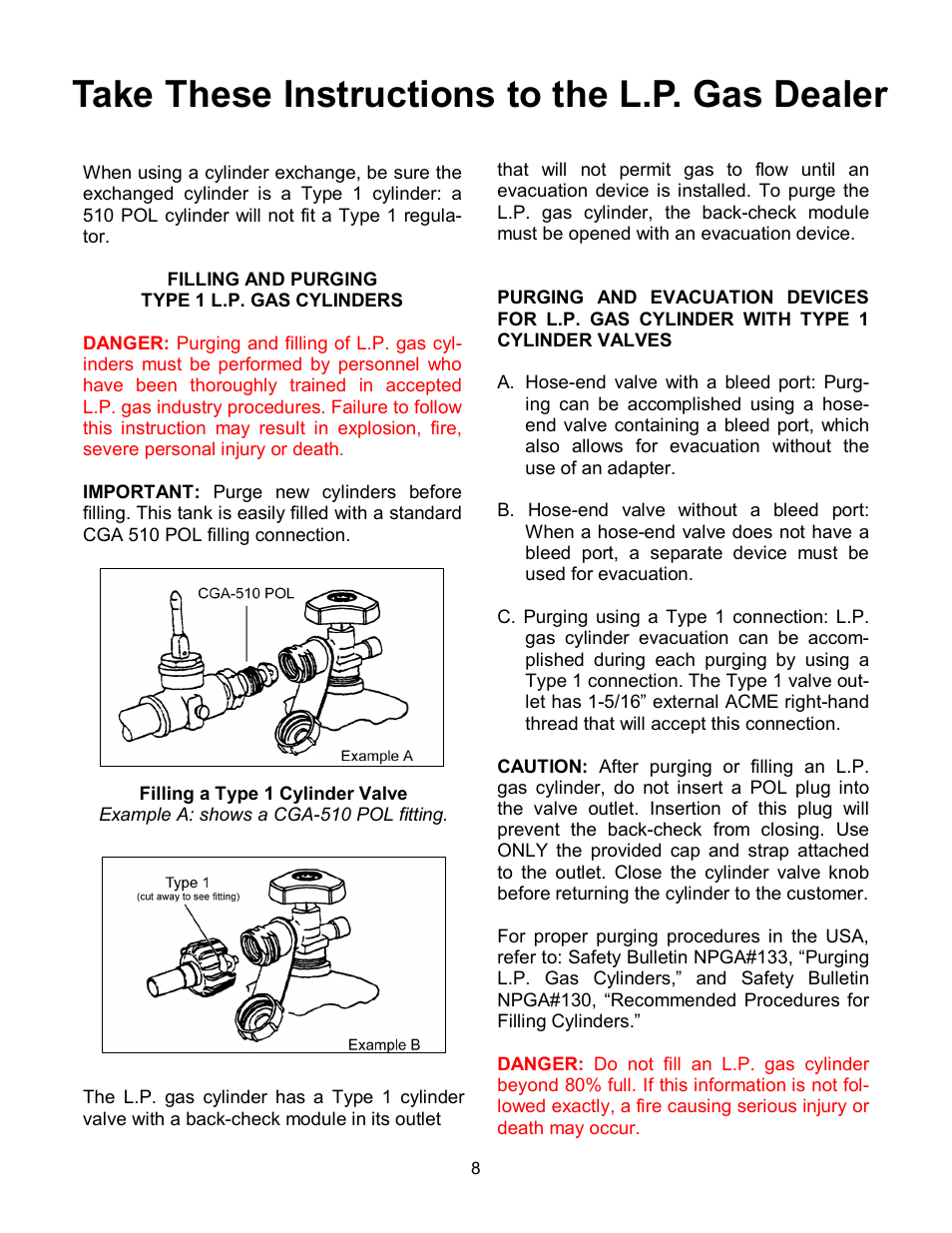 Take these instructions to the l.p. gas dealer | Pinnacle Speakers TG475-2 User Manual | Page 8 / 9
