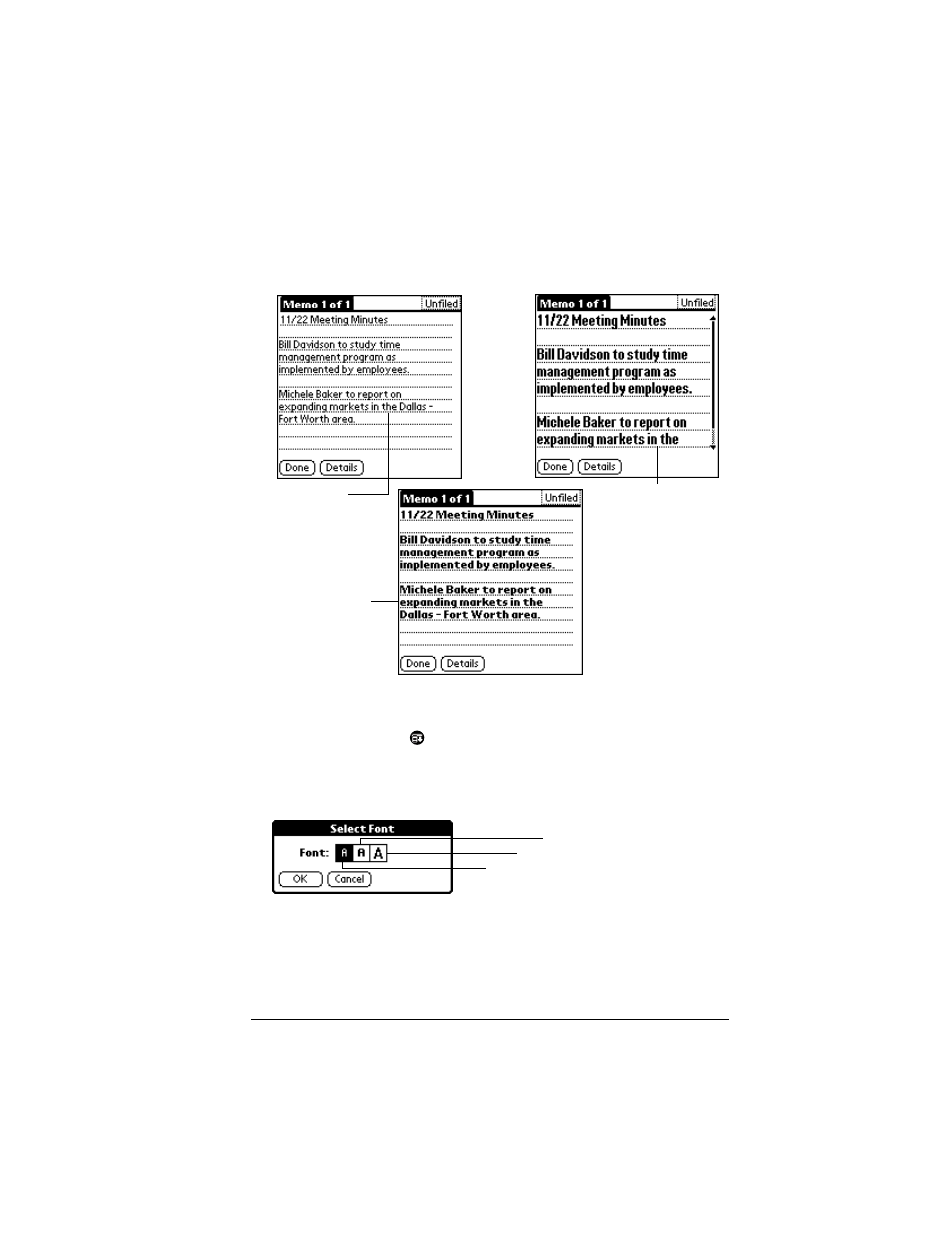 Choosing fonts, To change the font style | Palm IIIc User Manual | Page 81 / 246