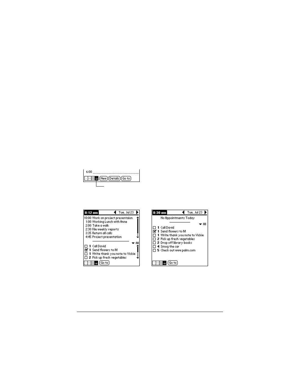 Working in agenda view, To display the agenda view | Palm IIIc User Manual | Page 93 / 246