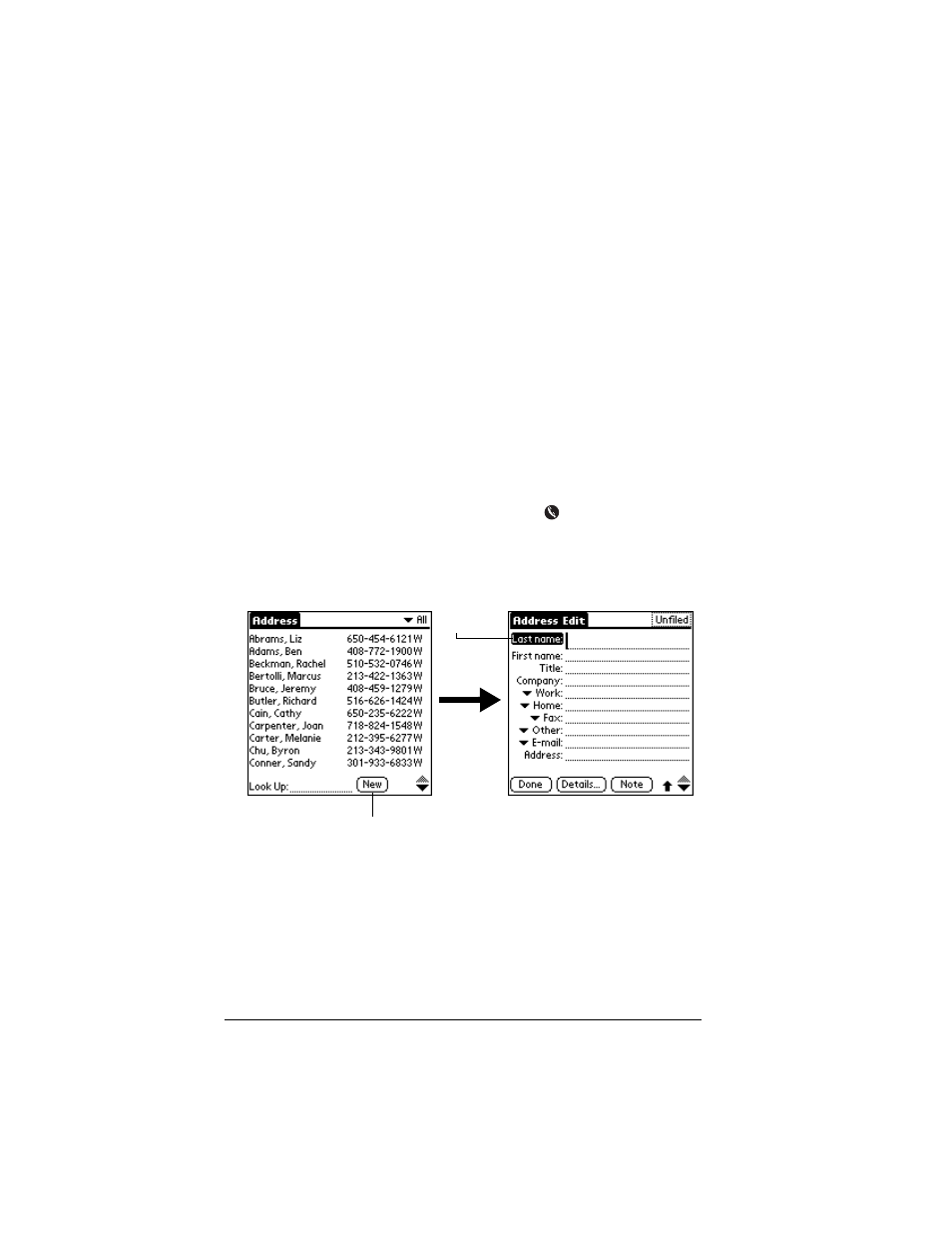 Address book, Creating an address book entry, To create a new address book entry | Palm IIIc User Manual | Page 96 / 246