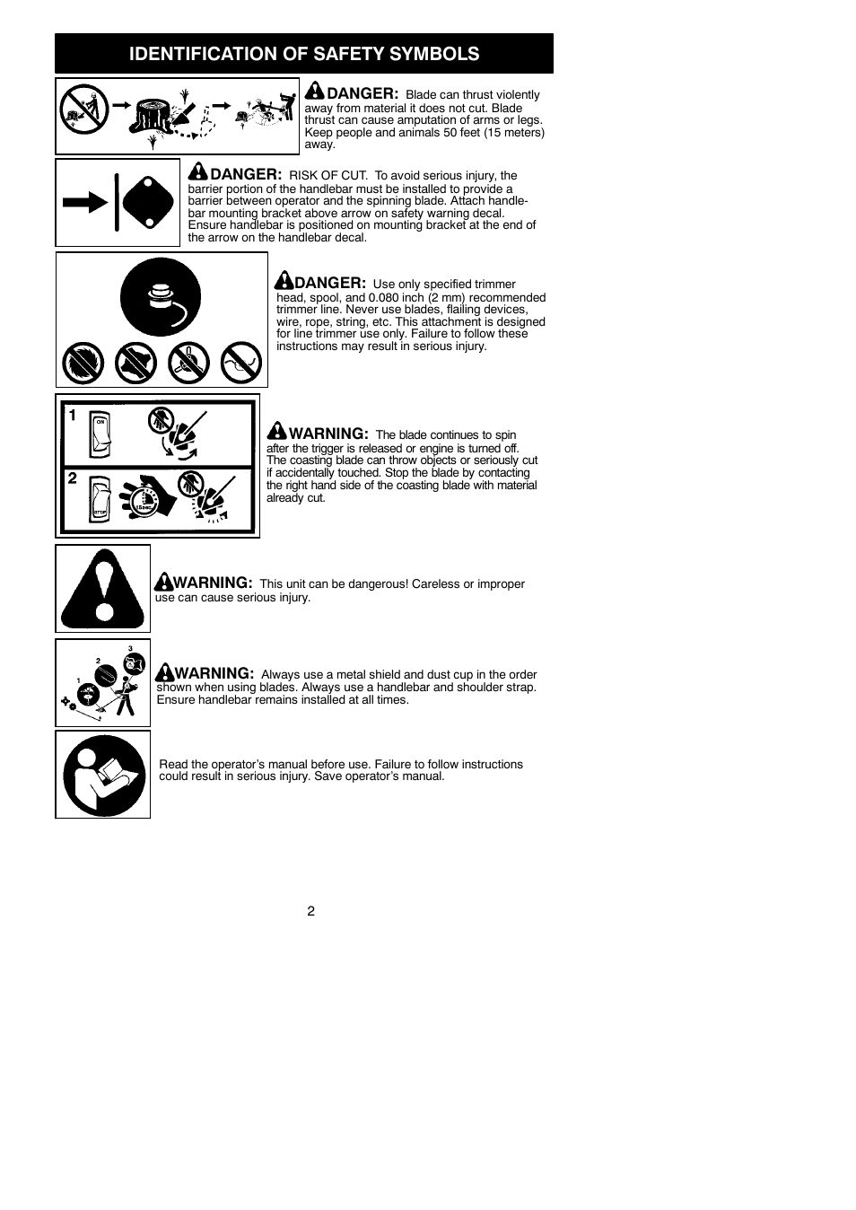 Identification of safety symbols | Poulan 952711828 User Manual | Page 2 / 14