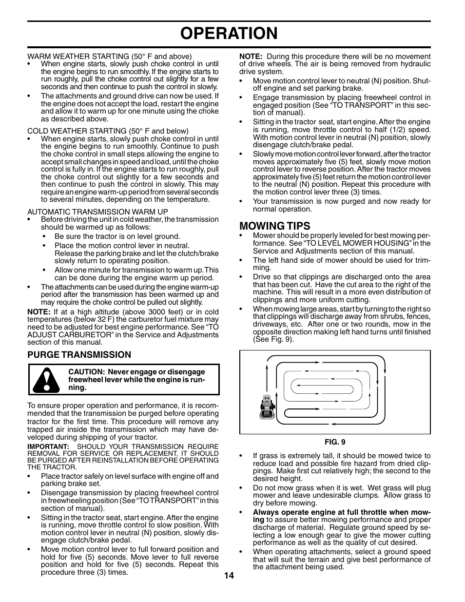 Operation, Mowing tips | Poulan 196692 User Manual | Page 14 / 30