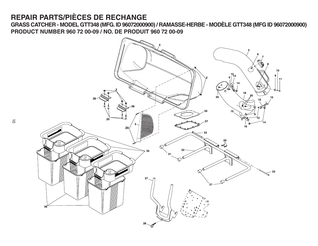 Repair parts/pièces de rechange | Poulan 96072000900 User Manual | Page 10 / 11