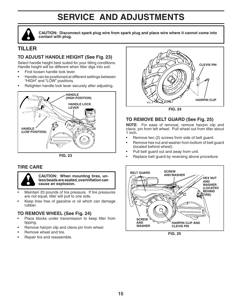 Service and adjustments, Tiller | Poulan 96092000500 User Manual | Page 15 / 22