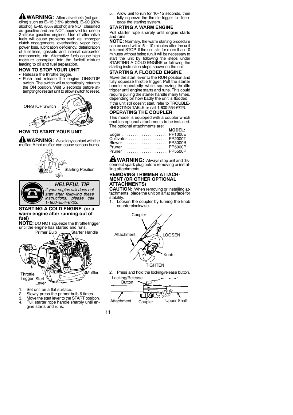 11 warning, Warning, Helpful tip | Poulan 952711951 User Manual | Page 11 / 22