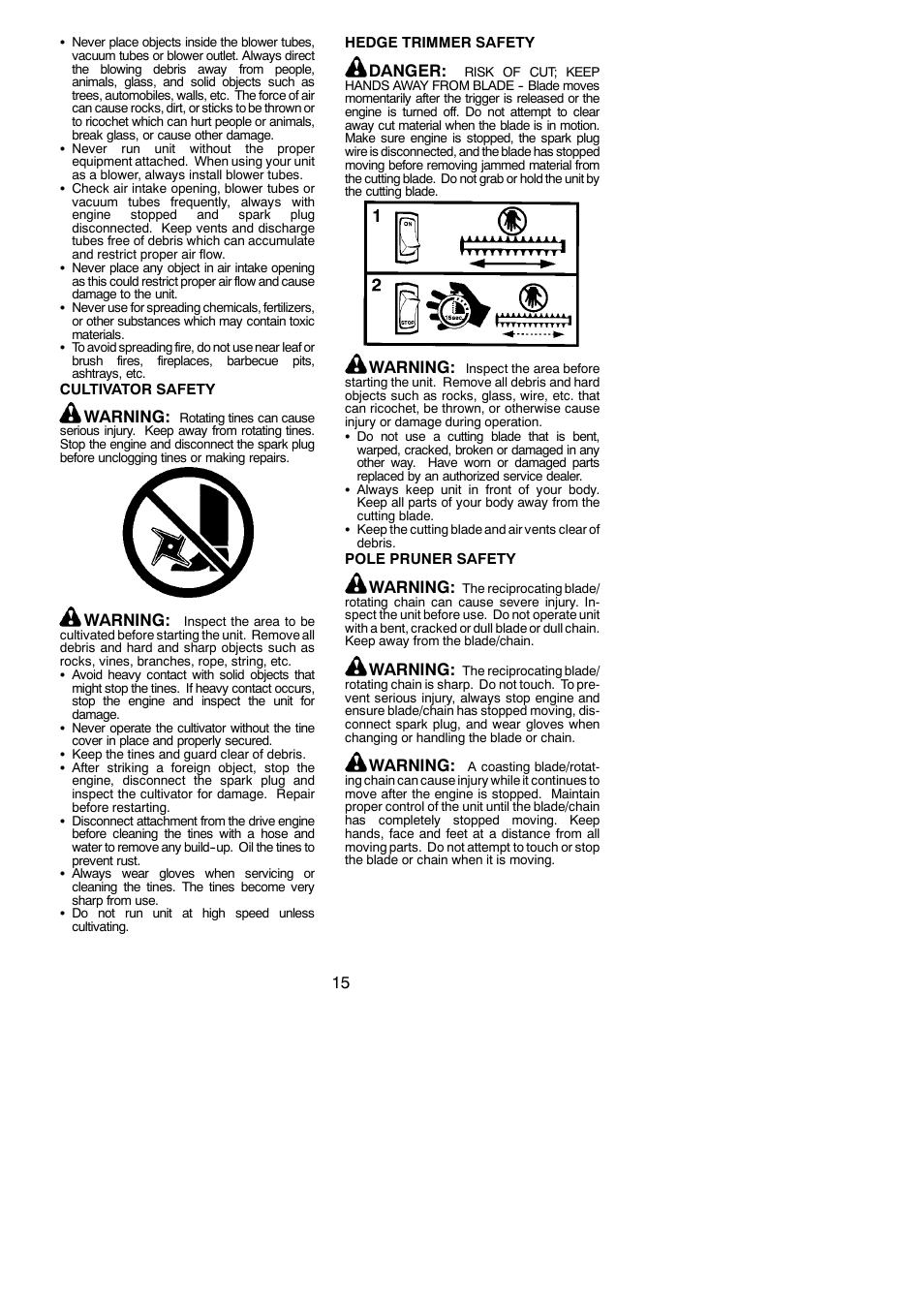 Warning, Danger | Poulan 952711951 User Manual | Page 15 / 22