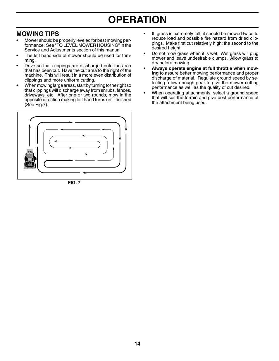 Operation, Mowing tips | Poulan 195506 User Manual | Page 14 / 30