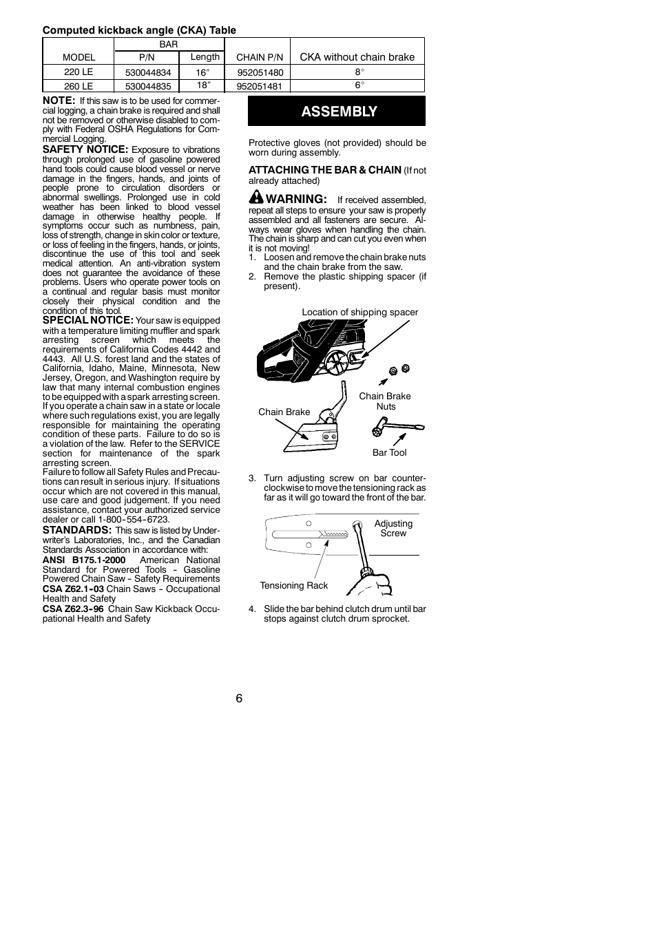 Assembly, Warning | Poulan 545123644 User Manual | Page 6 / 18