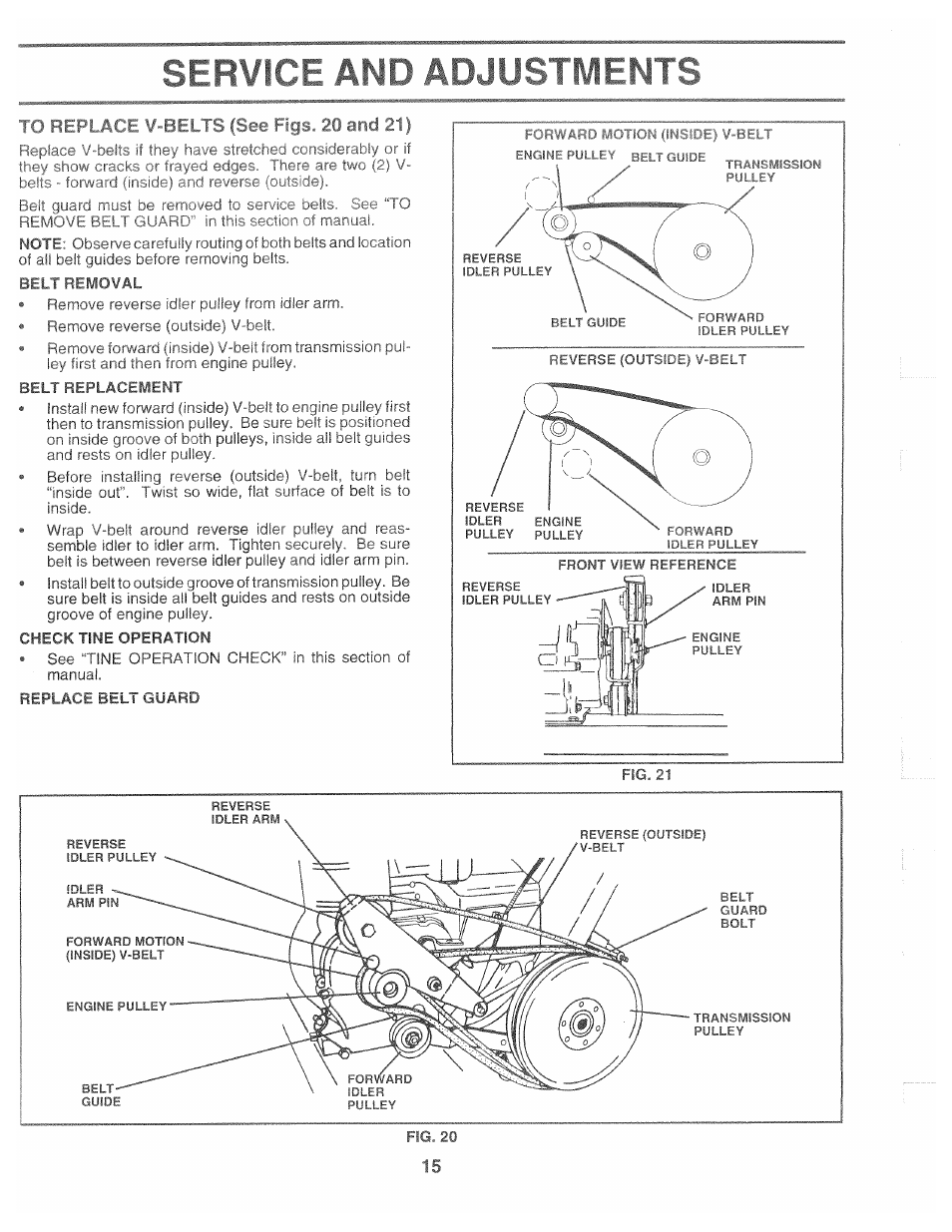 Bfrvicf md adjilftf'iirrns, Bfrvicf, Adjilftf'iirrns | Poulan CHDF550B User Manual | Page 15 / 24