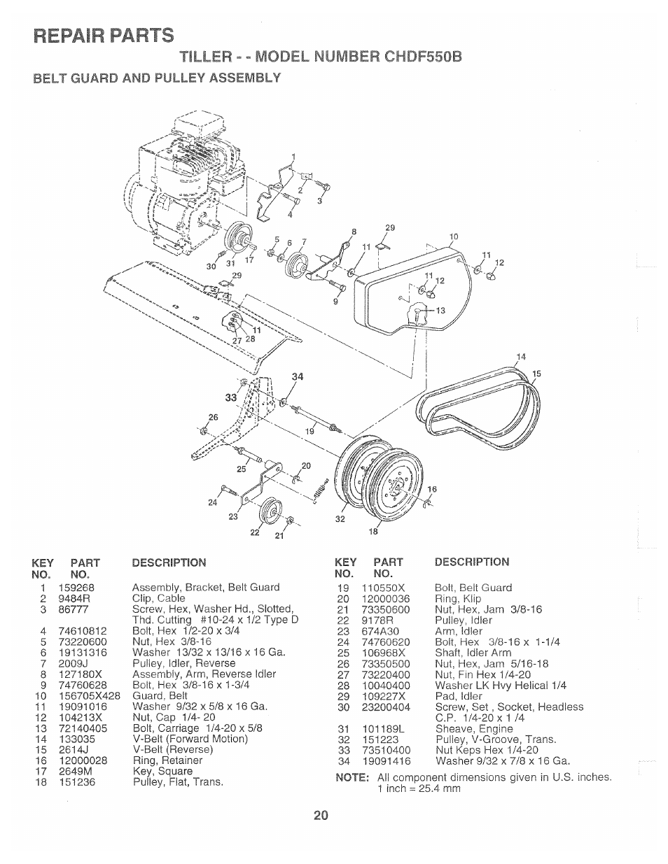 Hfl> '3uard anm f illey assembly, Repair parts, Tiller - - mnf ifl h 50 b | Poulan CHDF550B User Manual | Page 20 / 24