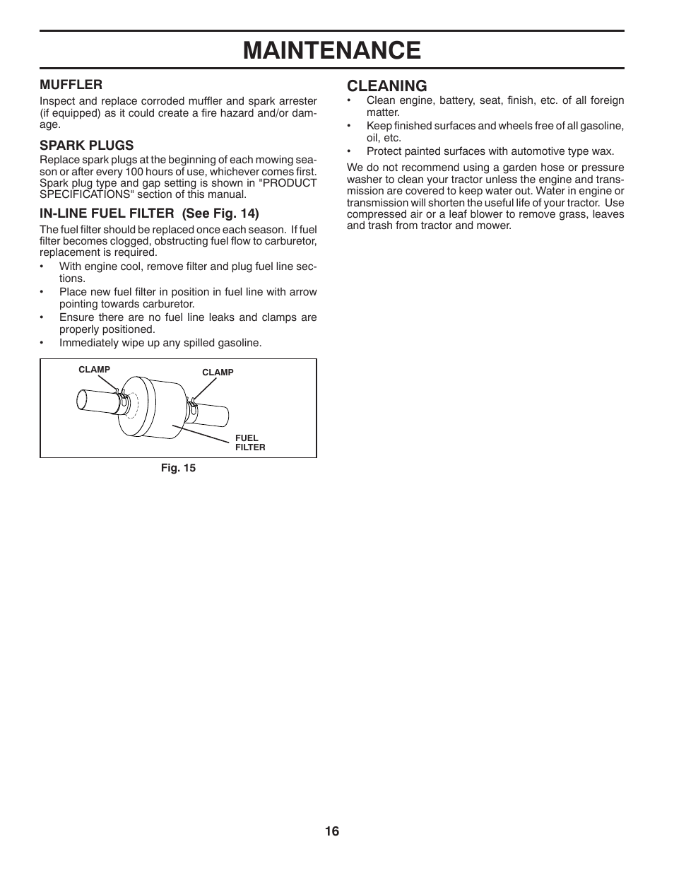 Maintenance, Cleaning | Poulan XT 96016002400 User Manual | Page 16 / 26