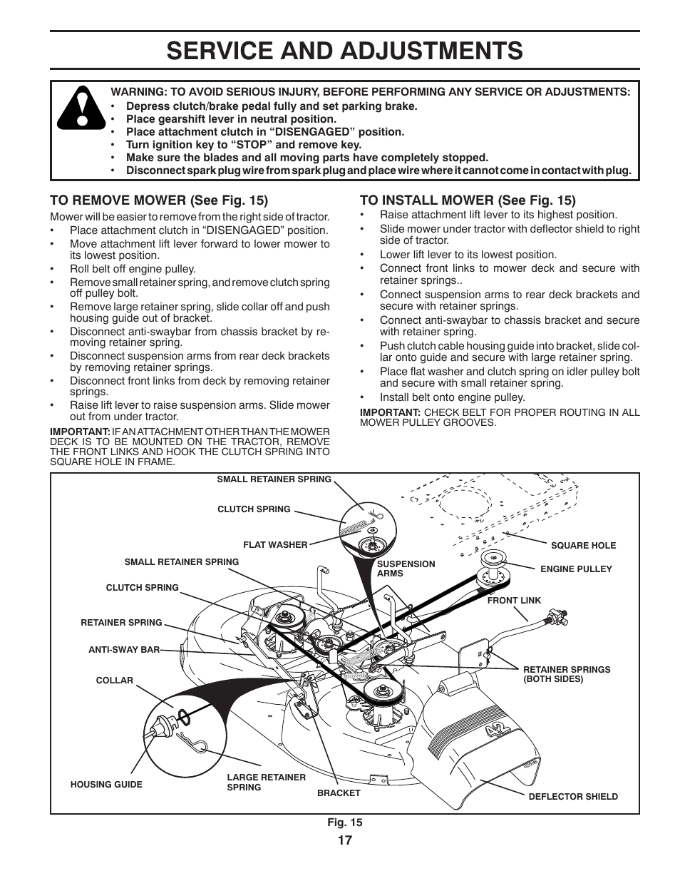 Service and adjustments | Poulan XT 96016002400 User Manual | Page 17 / 26