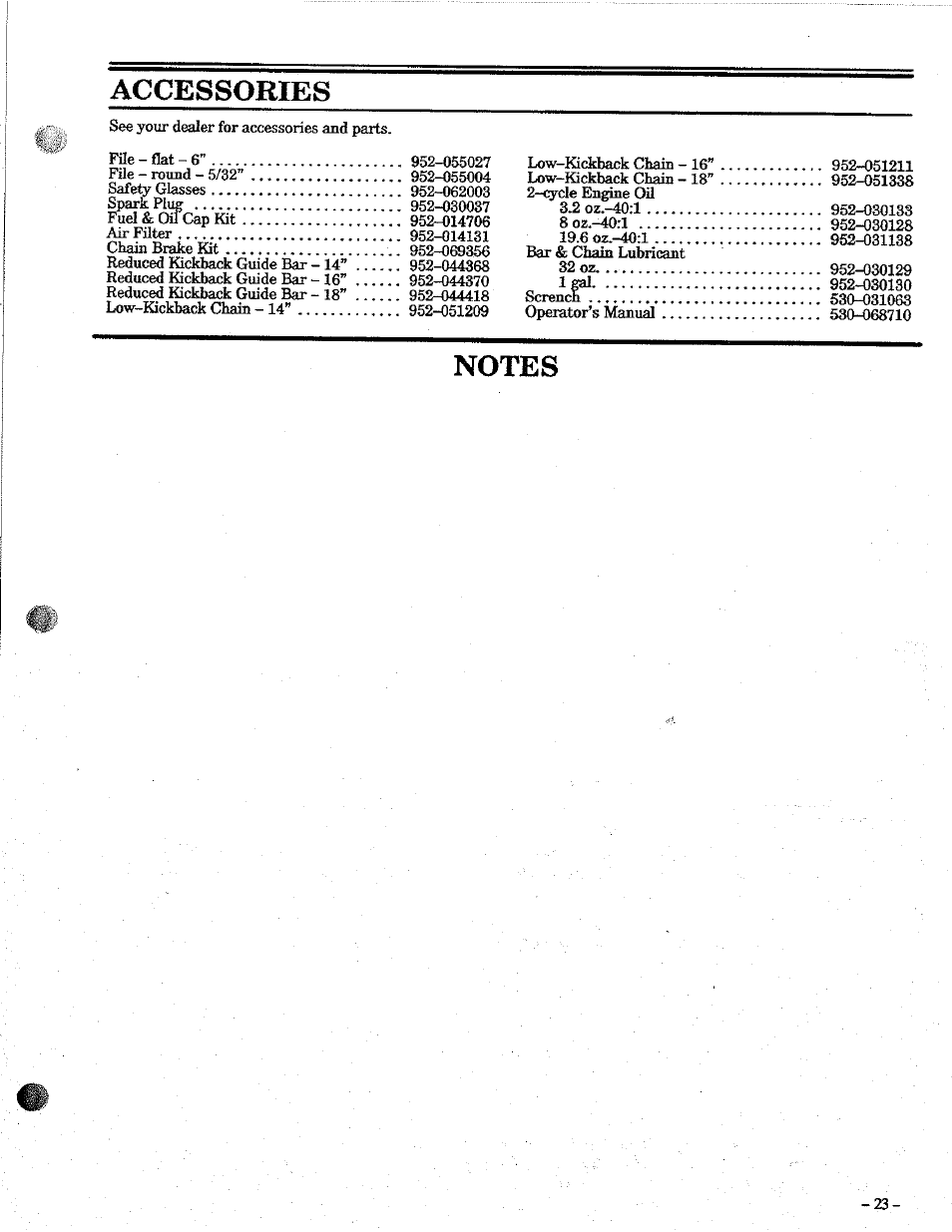 Accessories, Notes | Poulan 2100 User Manual | Page 23 / 24