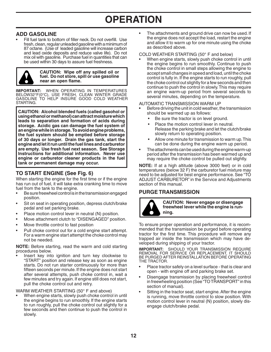 Operation | Poulan 404378 User Manual | Page 12 / 30