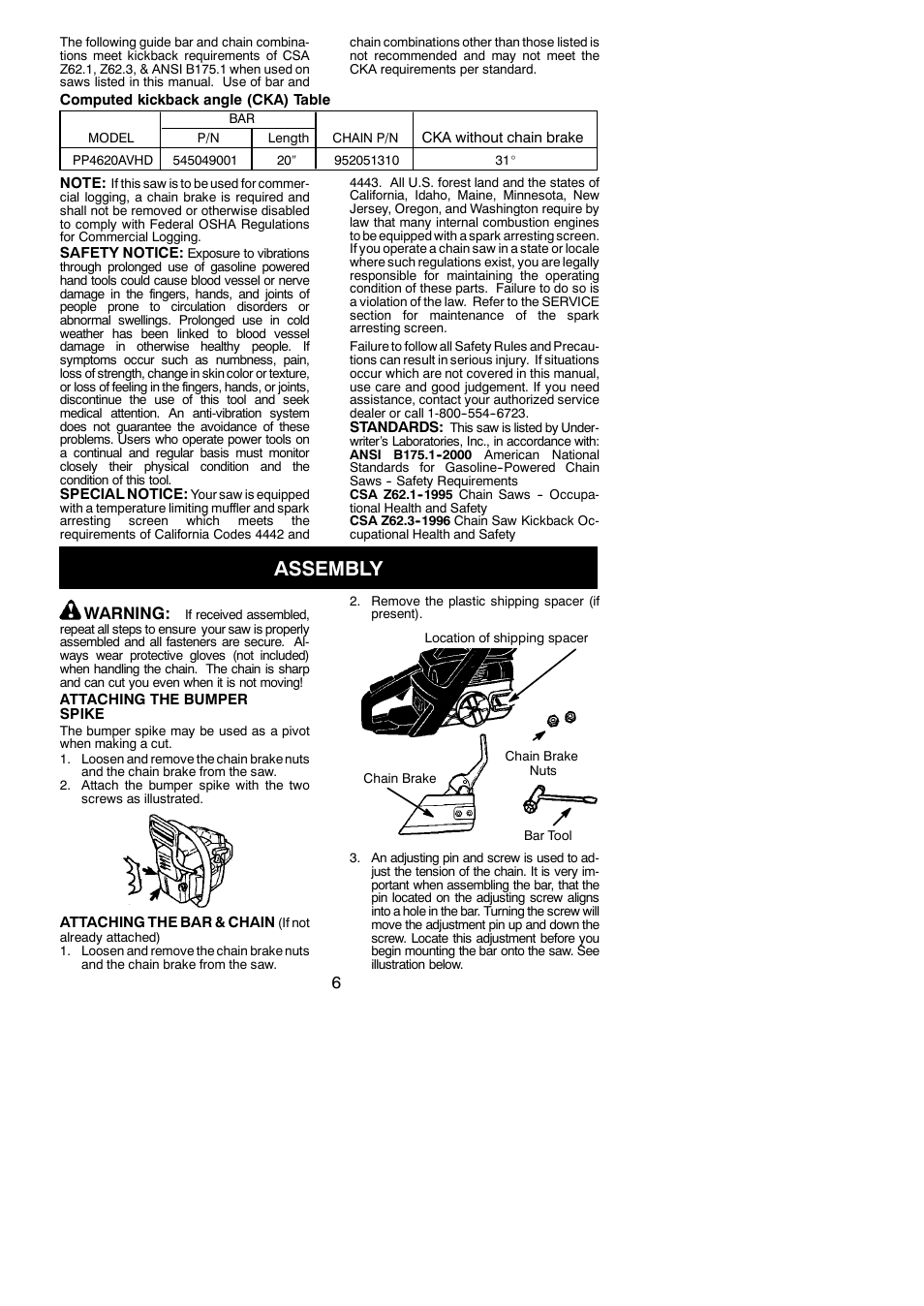 Assembly, Warning | Poulan 545047502 User Manual | Page 6 / 18
