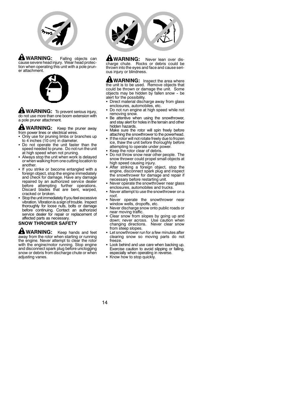 14 warning, Warning | Poulan PP325 User Manual | Page 14 / 20