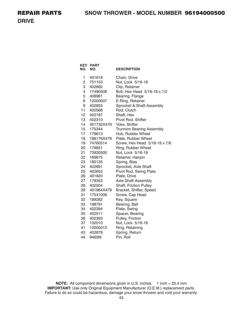 Poulan 96194000500 User Manual | Page 43 / 48