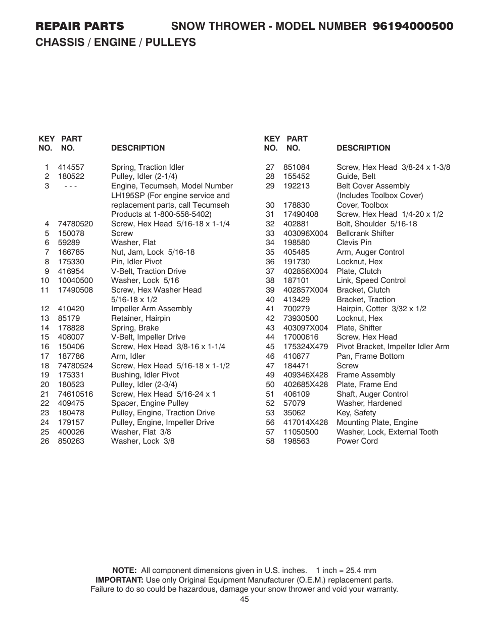 Poulan 96194000500 User Manual | Page 45 / 48