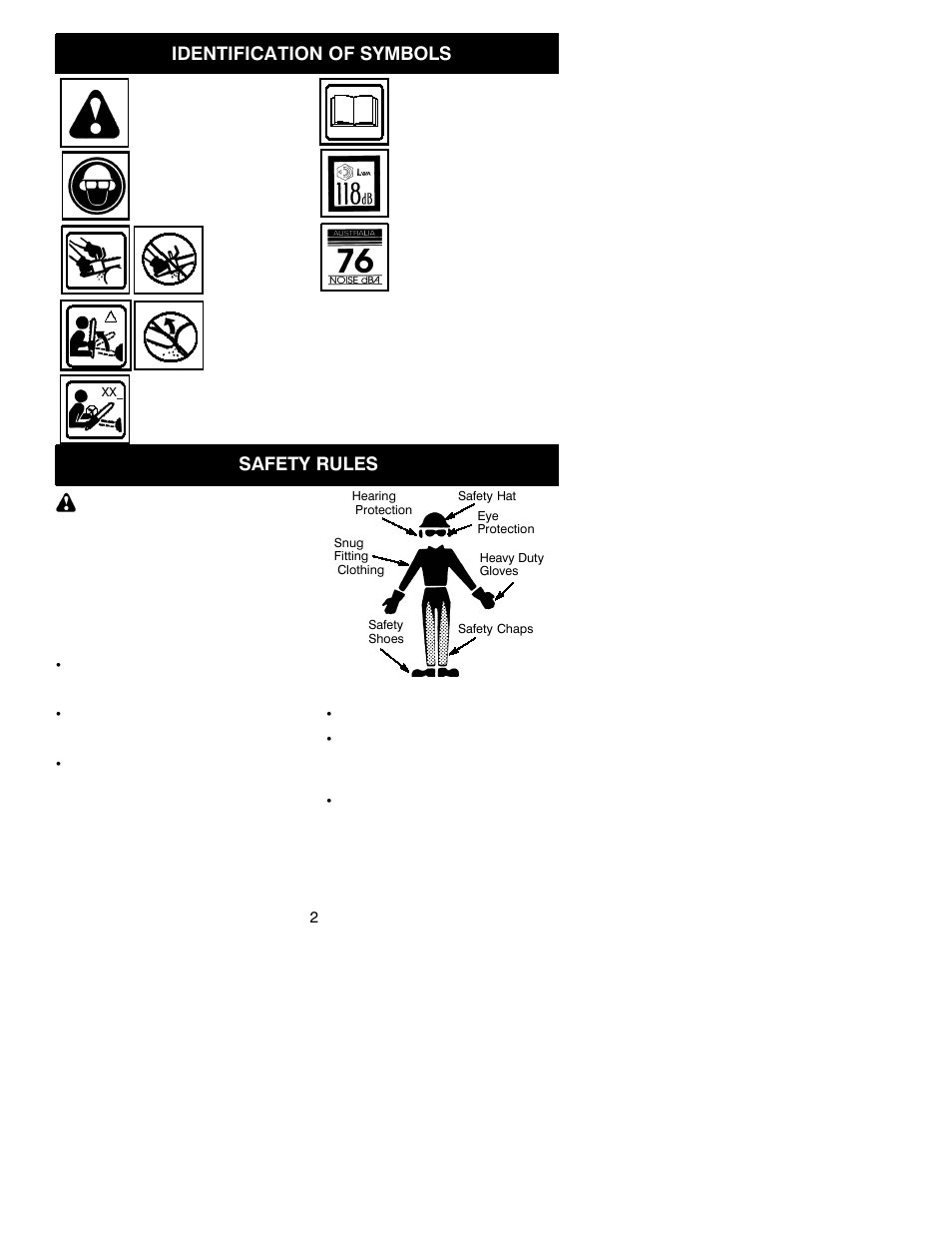 Identification of symbols, Safety rules | Poulan 2003-06 User Manual | Page 2 / 18