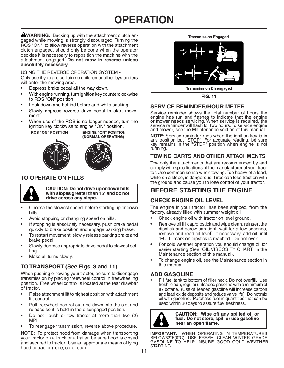 Operation, Before starting the engine | Poulan 404489 User Manual | Page 11 / 30