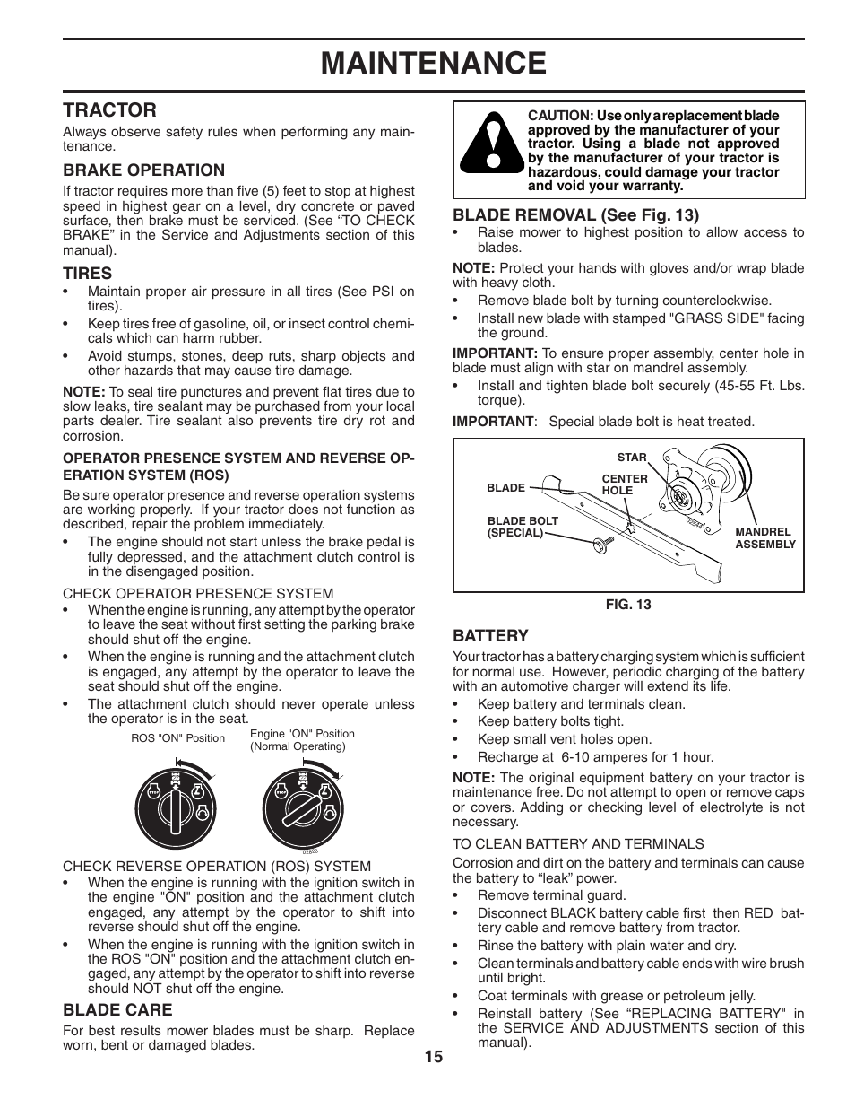 Maintenance, Tractor | Poulan 404489 User Manual | Page 15 / 30