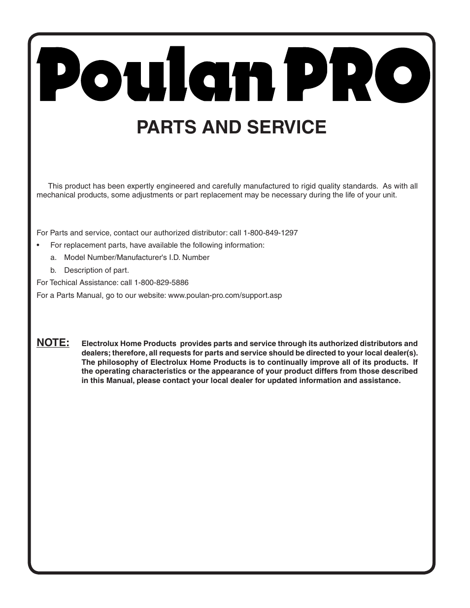 Parts and service | Poulan 404489 User Manual | Page 30 / 30